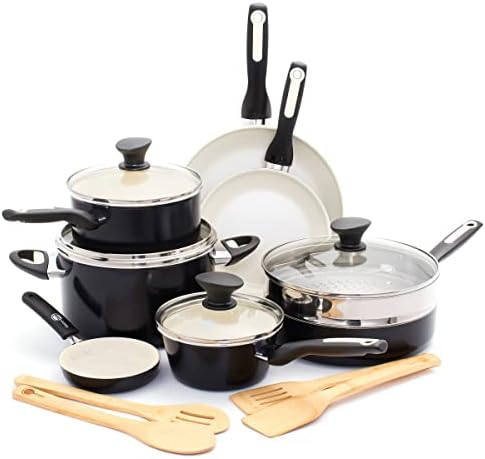 GreenPan Rio 16 Piece Cookware Pots and Pans Set, Hard Anodized H...