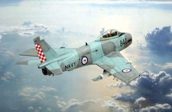 1:72 Commonwealth Aircraft Corporation (CAC) “Sea Sabre” Mk. 41; aircraft “840 (s/n 142833)” of the Royal Australian Navy 805 Squadron (VF-805); HMAS Melbourne (R 21), 1979 (Whif/modified Sword kit)