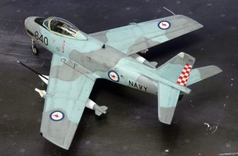 1:72 Commonwealth Aircraft Corporation (CAC) “Sea Sabre” Mk. 41; aircraft “840 (s/n 142833)” of the Royal Australian Navy 805 Squadron (VF-805); HMAS Melbourne (R 21), 1979 (Whif/modified Sword kit)