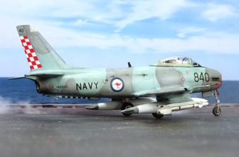 1:72 Commonwealth Aircraft Corporation (CAC) “Sea Sabre” Mk. 41; aircraft “840 (s/n 142833)” of the Royal Australian Navy 805 Squadron (VF-805); HMAS Melbourne (R 21), 1979 (Whif/modified Sword kit)