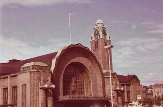 Helsinki Finland – Exterior view of the of Rautatieasema railway station -Scandinavia – Europe – Photo July 1970 – By Train from Moscow , Russia