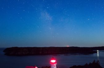 Aerial Twilight Milky Way at Head Harbour Lighthouse