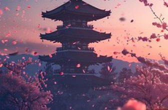 47._Serenity_in_Sakura_iPhone_Wallpaper_-_Gentle_cherry_blossoms_falling_over_a_tranquil_pagoda_silhouette_at_twilight