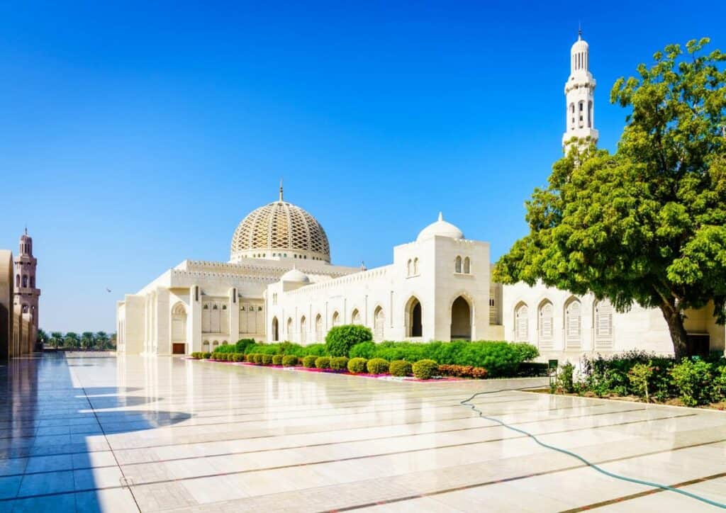 Grounds of the Sultan Qaboos Grand Mosque in Muscat, Oman