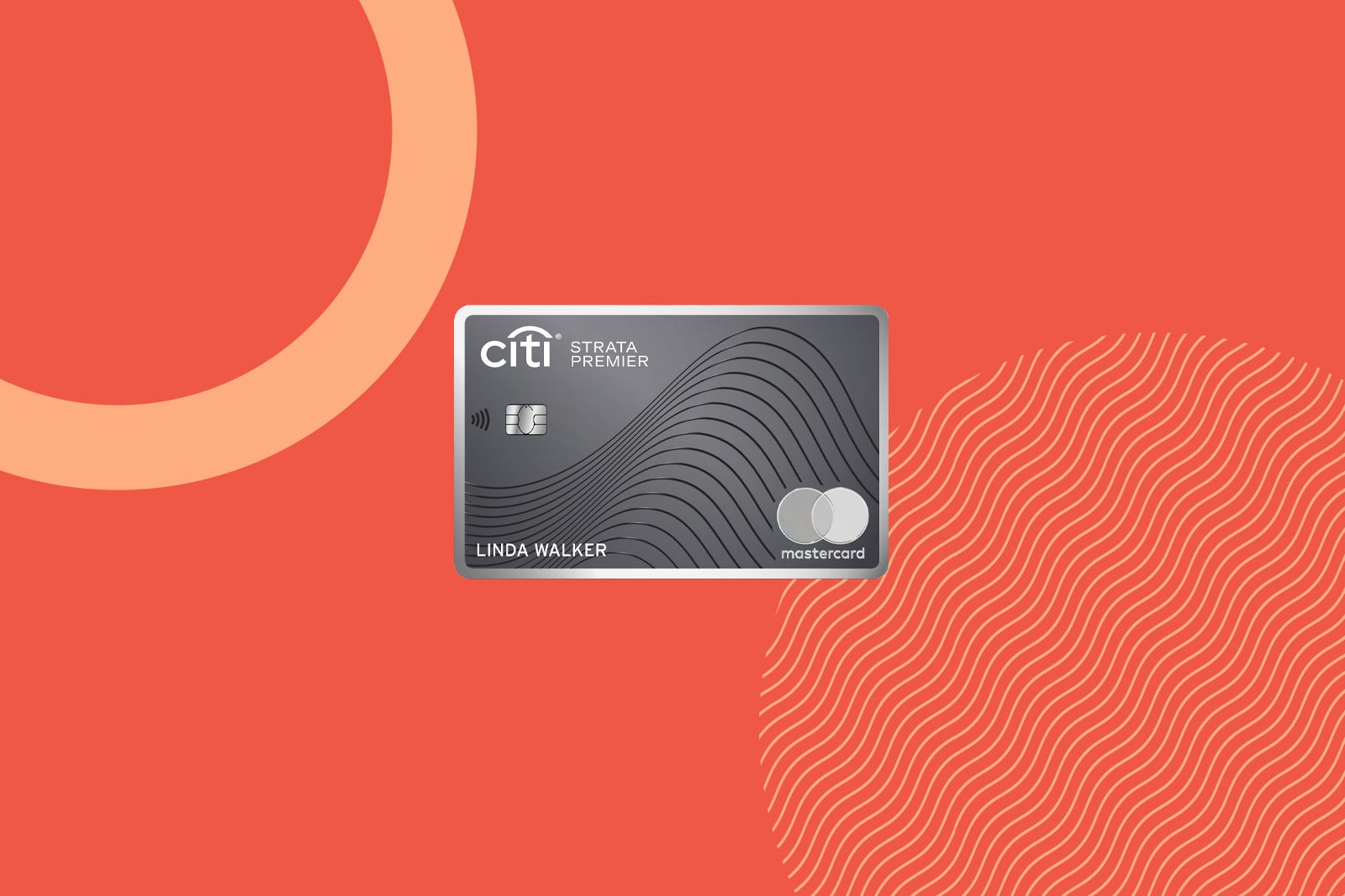 Citi Strata Premier card against a red-orange background.