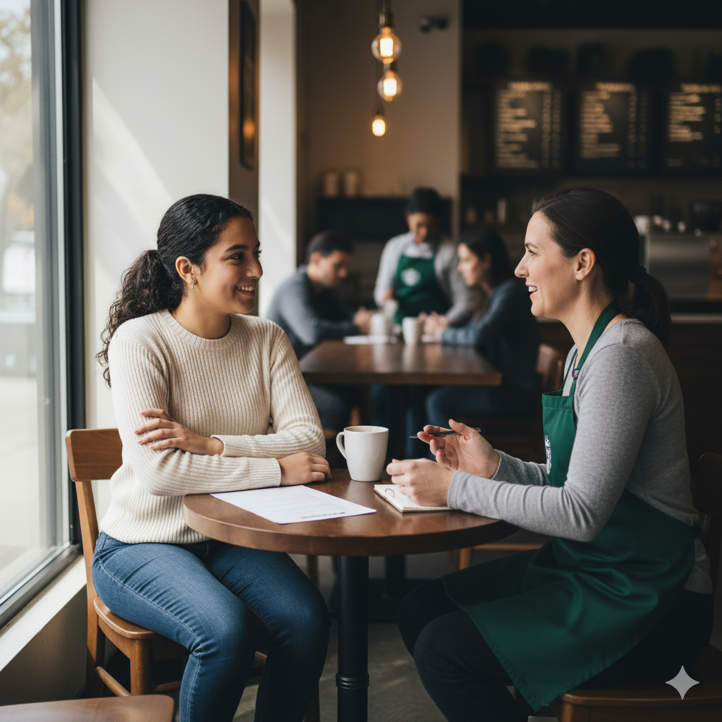 student being interviewed for a job