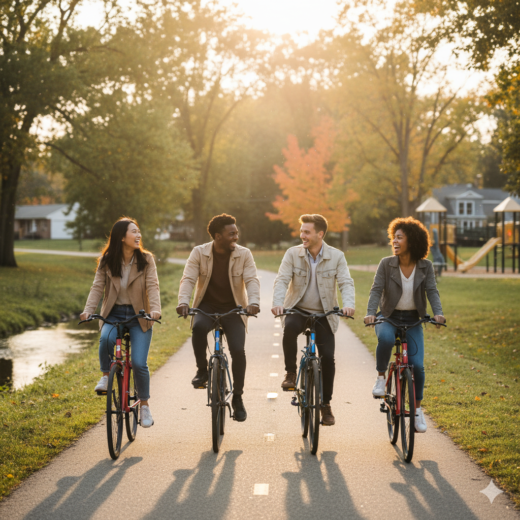 college students biking during winter break
