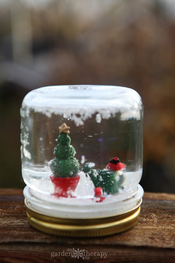 Make a mini garden snow globe.
