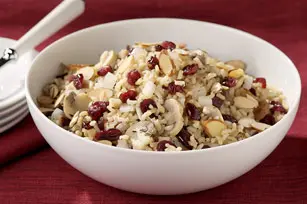 Mushroom_Almond_and_Cranberry_Rice_Pilaf christmas potluck ideas work