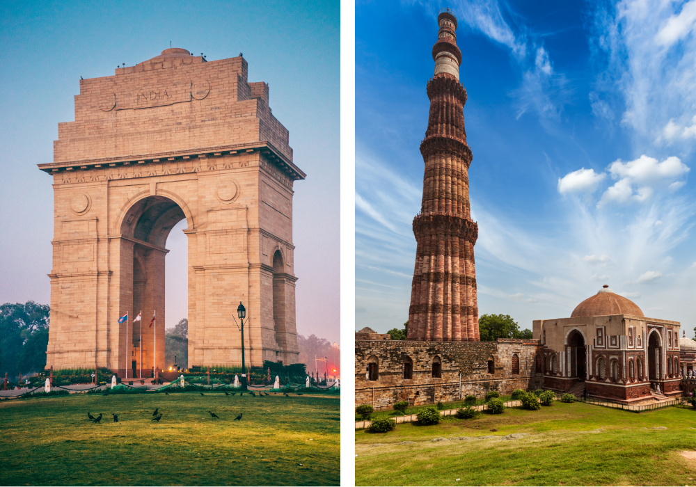 India Gate and Qutub Minar in New Delhi