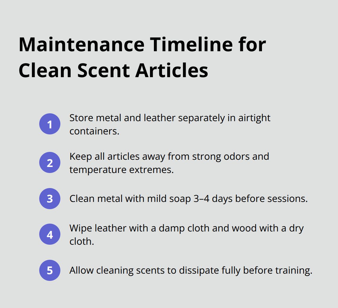 Checklist of storage and cleaning steps to keep scent articles uncontaminated - dog obedience scent articles