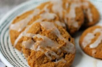 Chewy Pumpkin Spice Cookies with Maple Glaze (Gluten Free, Vegan).