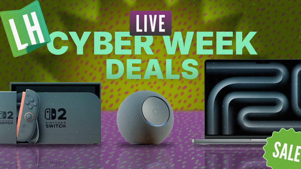 A Nintendo, Amazon, and Apple product with the words "Cyber Week Deals" on top.