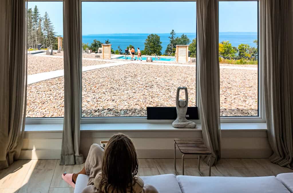 woman in treatment room looking at views