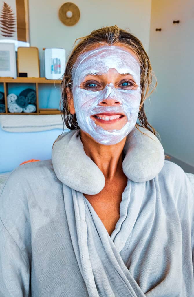 woman with mud mask on