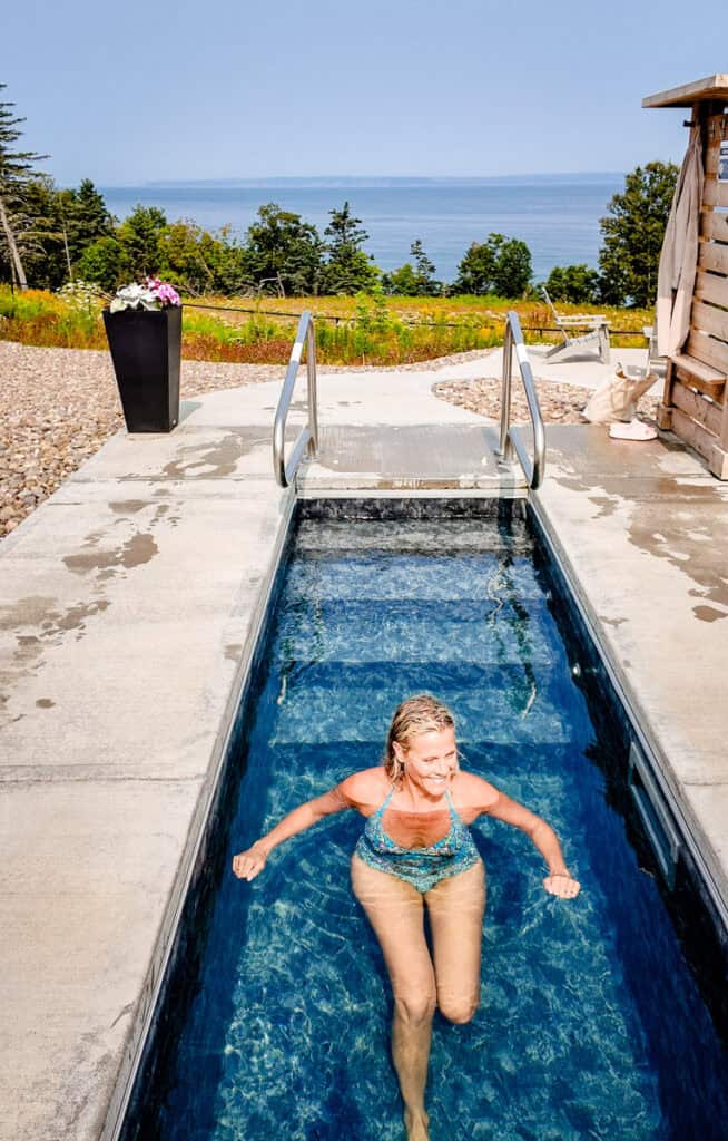 woman in cold plunge pool saltair