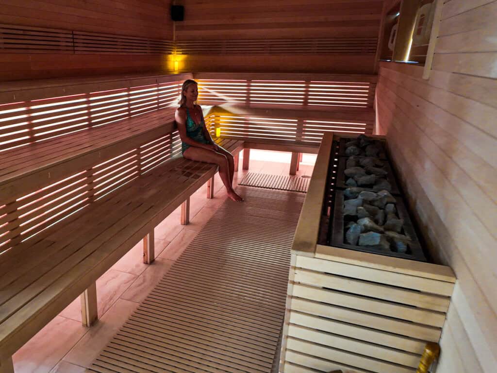 woman in dry sauna at saltair spa
