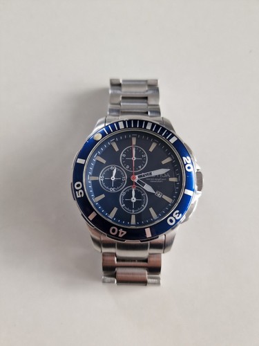 Nautica Chronograph Stainless Steel Watch Blue Dial 44mm 10ATM A20508g