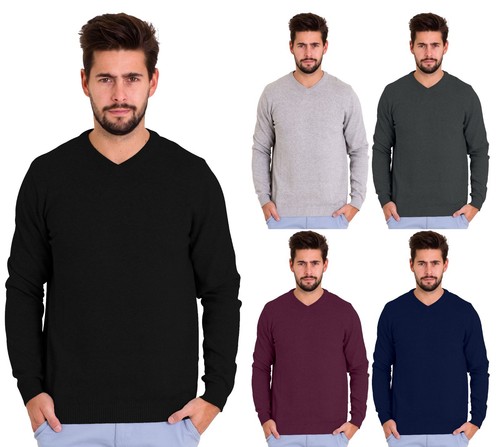 New Mens V Neck Jumper Long Sleeve Knitted Top Soft New Pullover Sweater Stripe