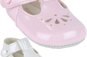 BabyPrem Baby Girls Pram Shoes Classic Fan T-Bar White Pink Baypods 0 -18 months