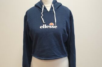 QQ545 WOMENS ELLESSE BLUE DRAWSTRING CROPPED SWEATSHIRT HOODIE UK 8 S EU 36