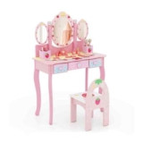 Kids Vanity Table and Chair Set w/ Storage Drawers Pink