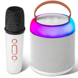 Portable Bluetooth Speaker with Mic LED Lights Karaoke Machine for Girls Boys UK