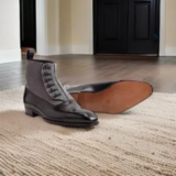 Men’s Handmade Black Leather Boots Gray Suede Smart Casual Ankle Button Boot