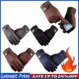 Men’s Winter Warm Suede Leather Fleece Lined Thermal Touch Screen Driving Gloves