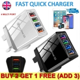 Sale 4 Multi-Port Fast Quick Charge USB Hub Mains UK Plug Adapter UK EU Wall Charger