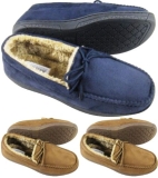 Sale MENS MOCCASINS WARM FAUX SUEDE SHEEPSKIN FUR LINED WINTER LOAFERS SLIPPERS SIZE