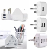 Sale UK 3 Pin Dual USB Plug Adapter Mains Wall Charger 1 2 Port For Phones Tablets