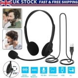 Sale UK USB Headset Headphones Wired with Microphone MIC for Call PC Computer Laptop